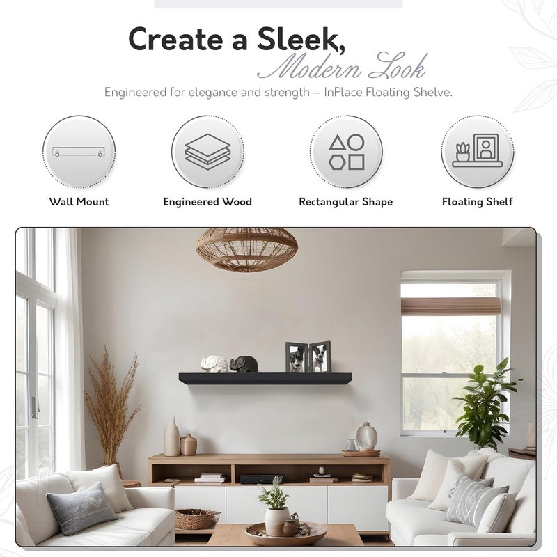 [IN]PLACE InPlace Shelving Black Floating Wall Shelf - 36 in W x 10 in D x 2 in H with Invisible Brackets - Image 5